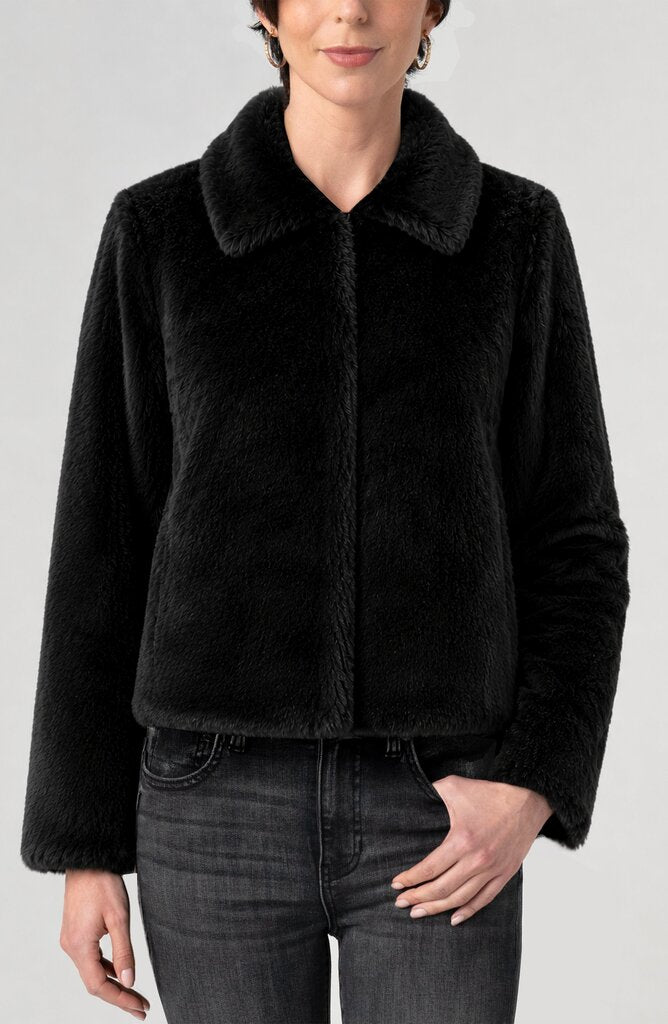 LIVERPOOL Black Collared Faux Fur Jacket