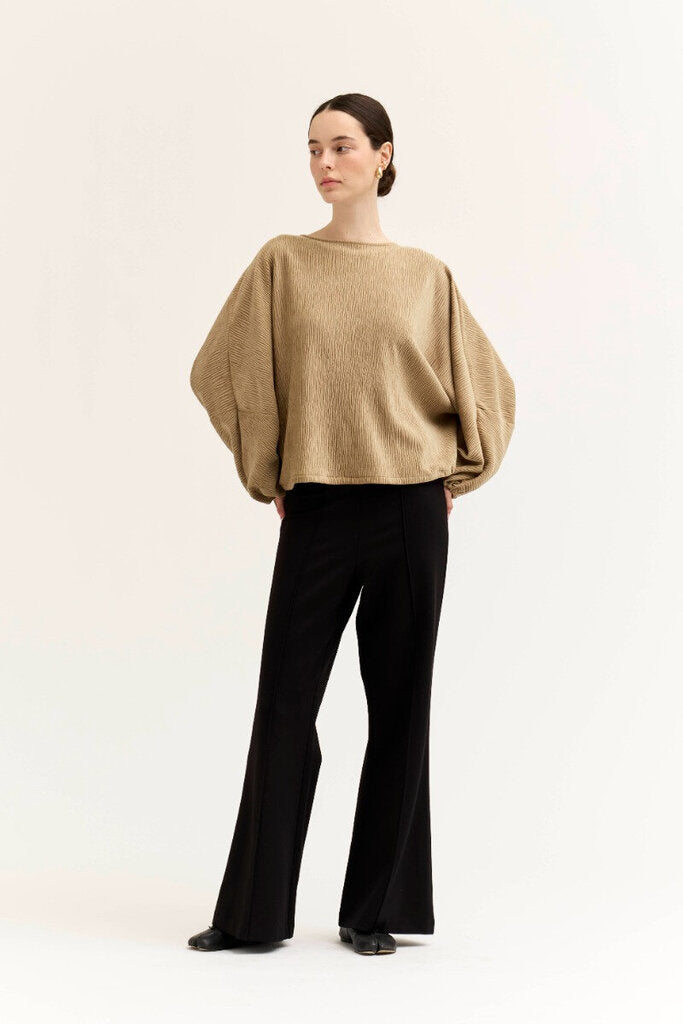 GRADE & GATHER Taupe Long Sleeve Bubble Hem Top