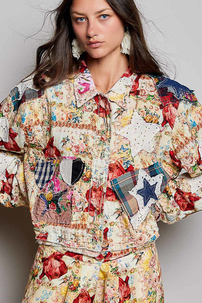 POL Multi Floral Patchwork Long Sleeve Jacket