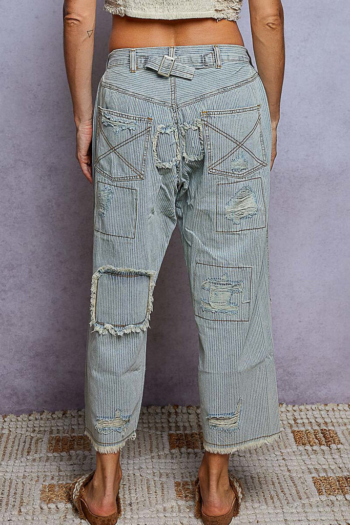POL Lightweight Stripe Patch Denim Jeans