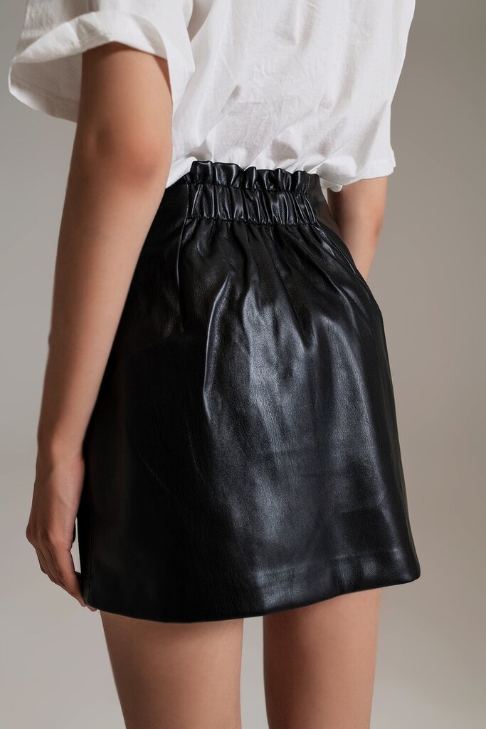 Q2 Black Faux Leather Mini Skirt with Adjustable Side Bow