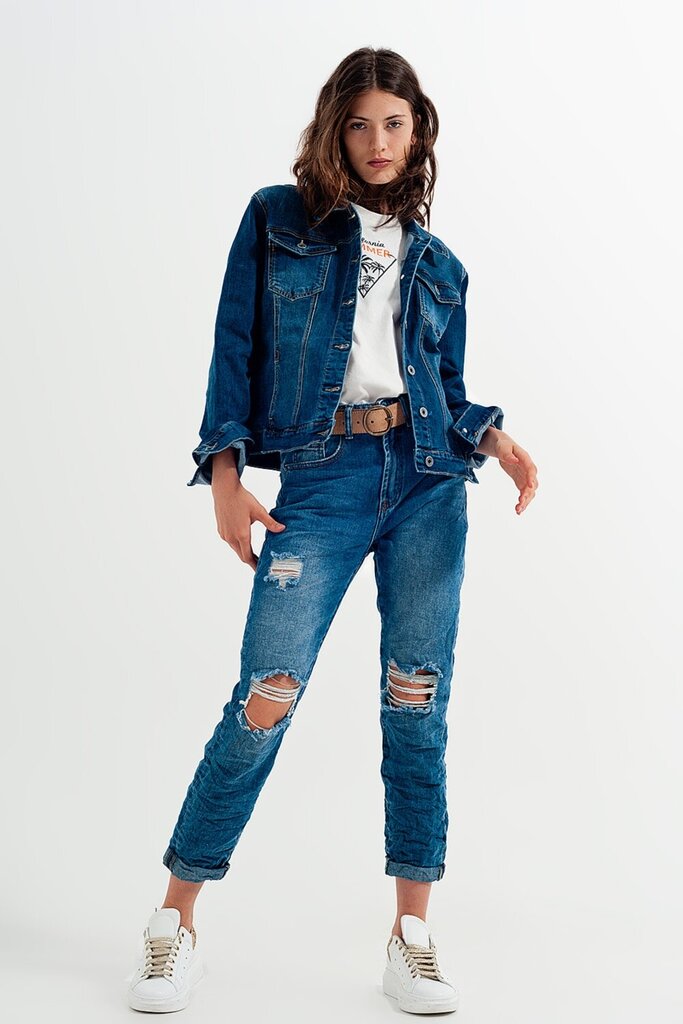 Q2 Cropped Denim Cotton Darkwash Jacket