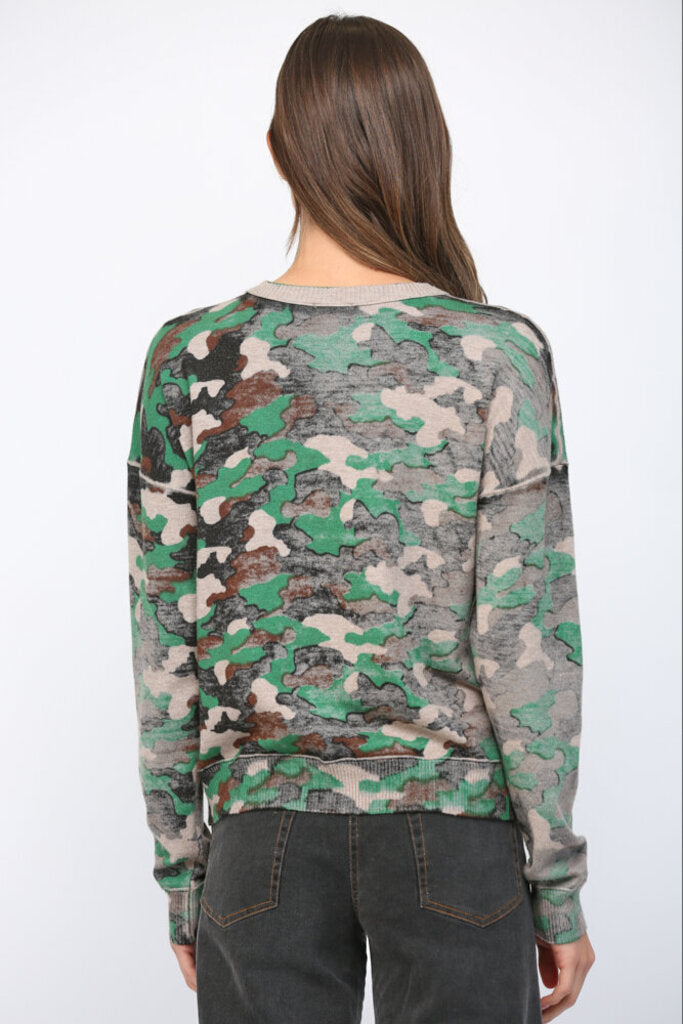 FATE Camo Buttery-Soft Crew Neckline Long Sleeve Sweater