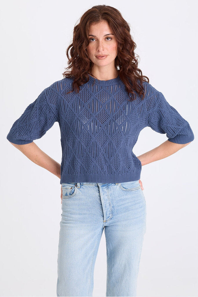 XCVI Bluestone Cotton Short Sleeve Sweater