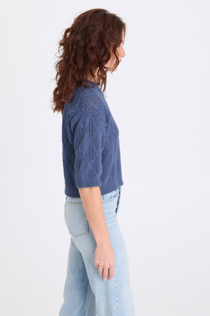XCVI Bluestone Cotton Short Sleeve Sweater