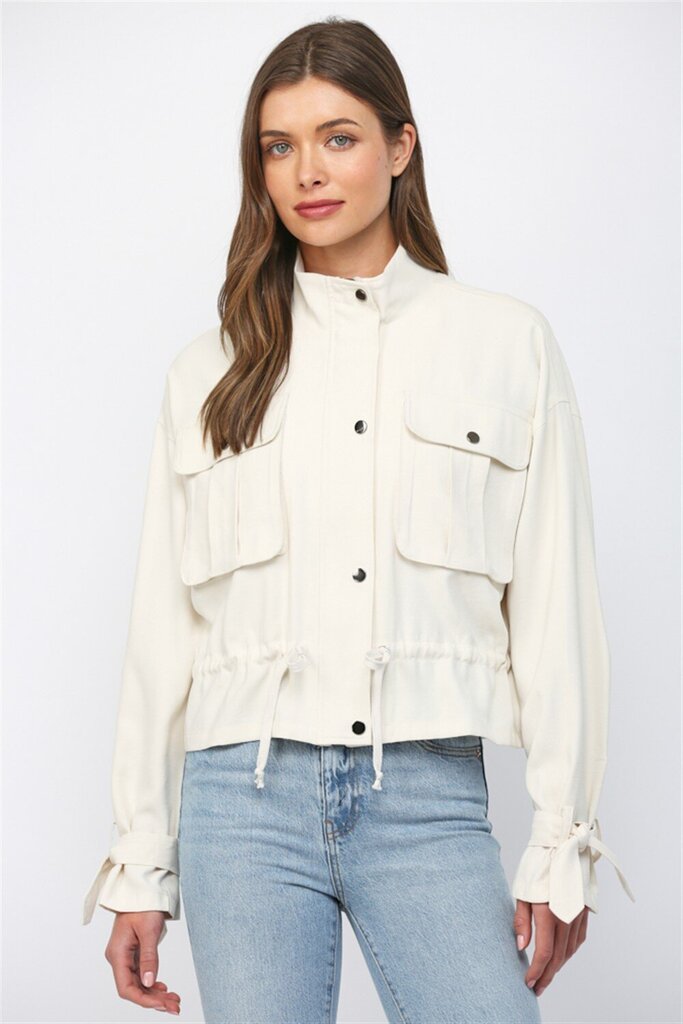 FATE Ecru Long Sleeve Utiltiy Soft Cotton Jacket