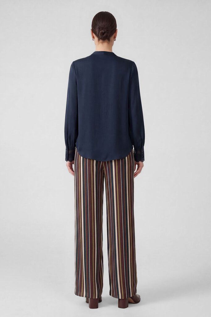 CURRENT AIR Navy Long Sleeve Split Neck Blouse Top