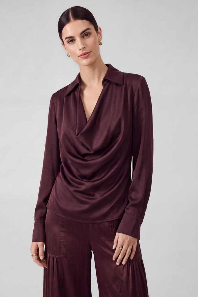 CURRENT AIR Deep Burgundy Long Sleeve Blouse Top