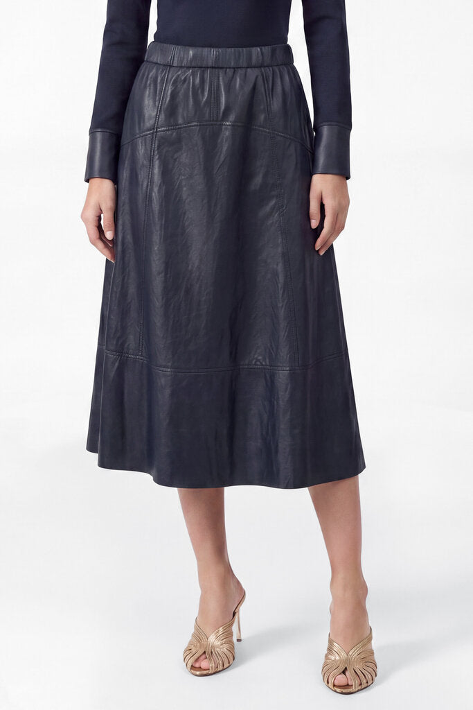 CURRENT Navy Faux Leather A-Line Skirt