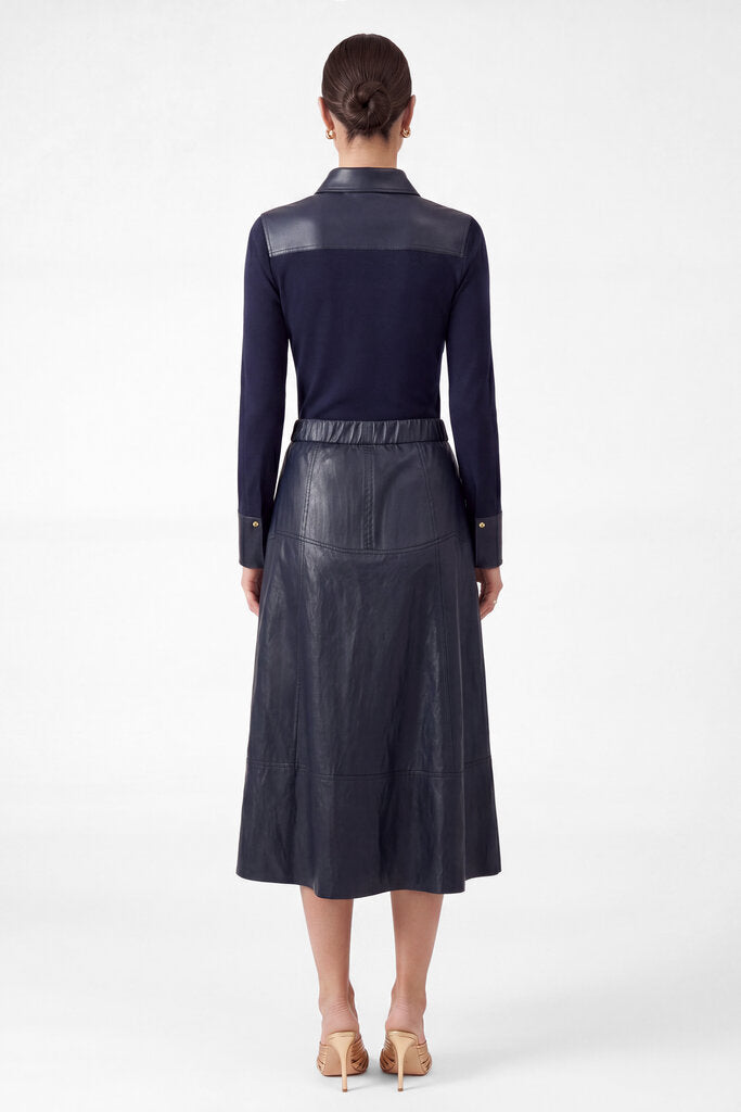 CURRENT Navy Faux Leather A-Line Skirt