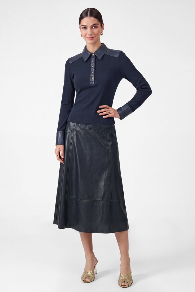 CURRENT Navy Faux Leather A-Line Skirt
