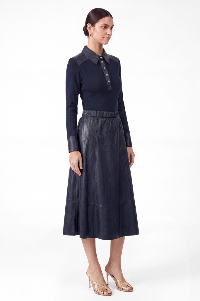 CURRENT Navy Faux Leather A-Line Skirt