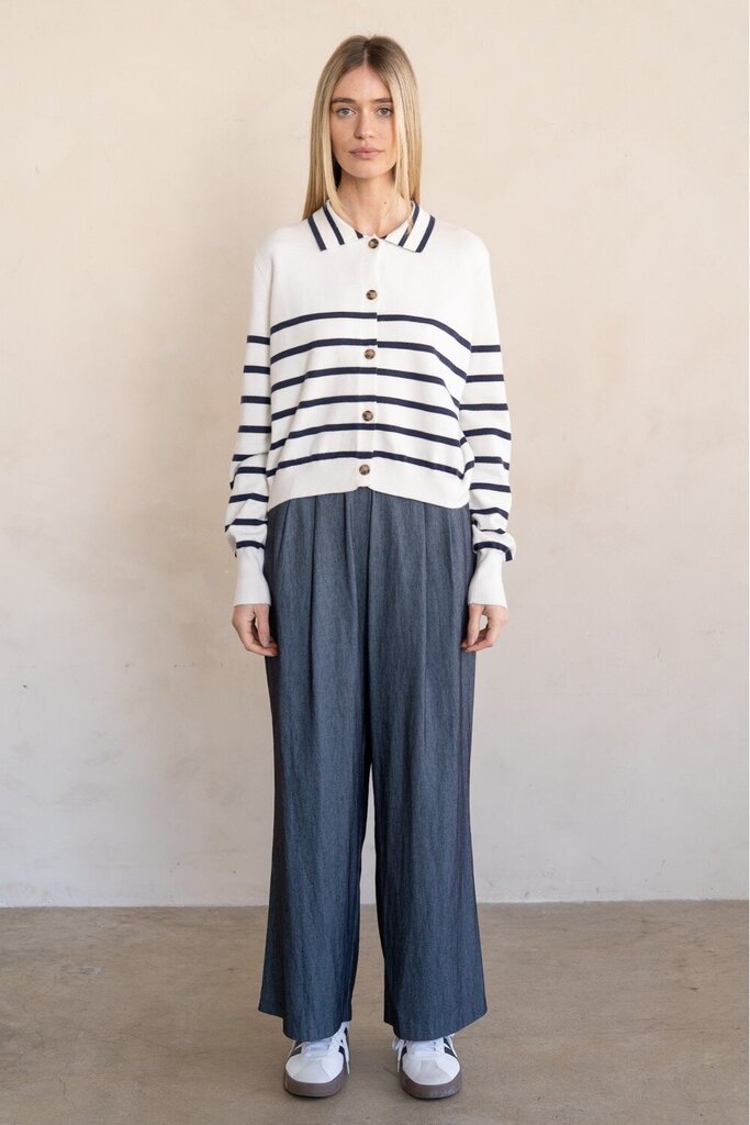 ELLE GREY RELAXED WIDE-LEG BLUE DENIM PANTS