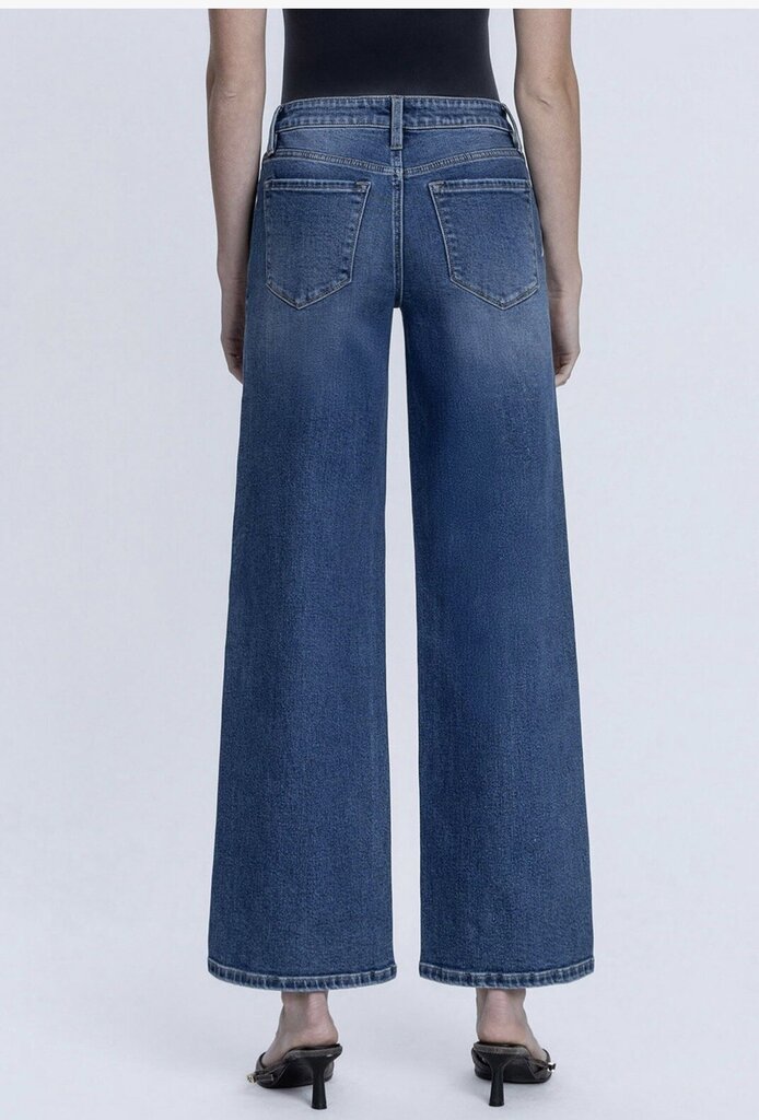 LOVERVET High Rise Dark Wash Pintuck Wide Leg Jeans