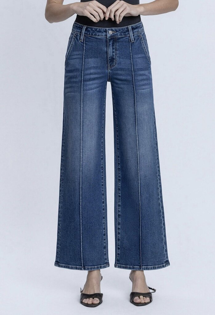 LOVERVET High Rise Dark Wash Pintuck Wide Leg Jeans