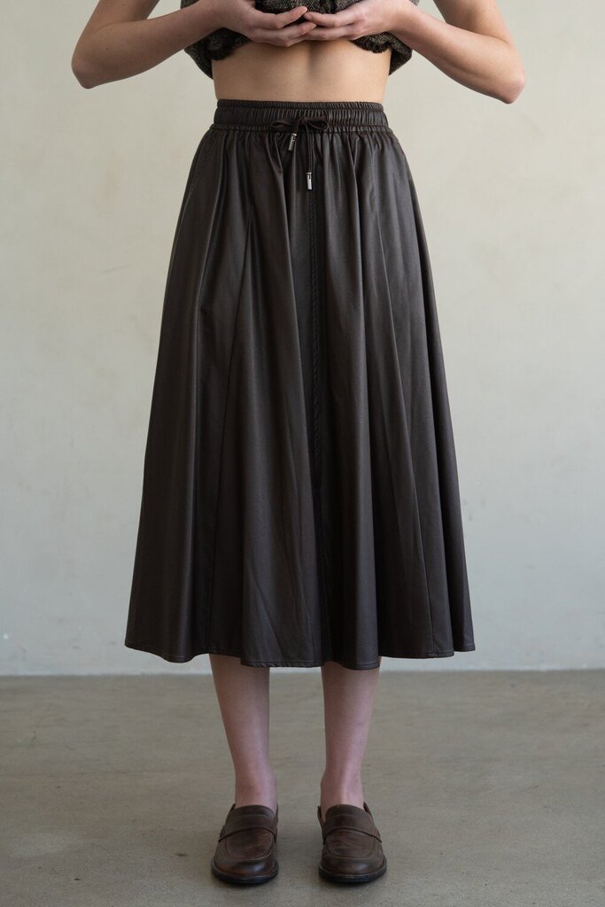 ELLE GREY ESPRESSO CHOCOALTE DRAWSTRING A-LINE MIDI SKIRT
