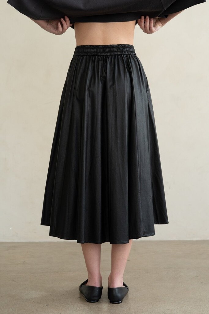 ELLE GREY ESPRESSO CHOCOALTE DRAWSTRING A-LINE MIDI SKIRT