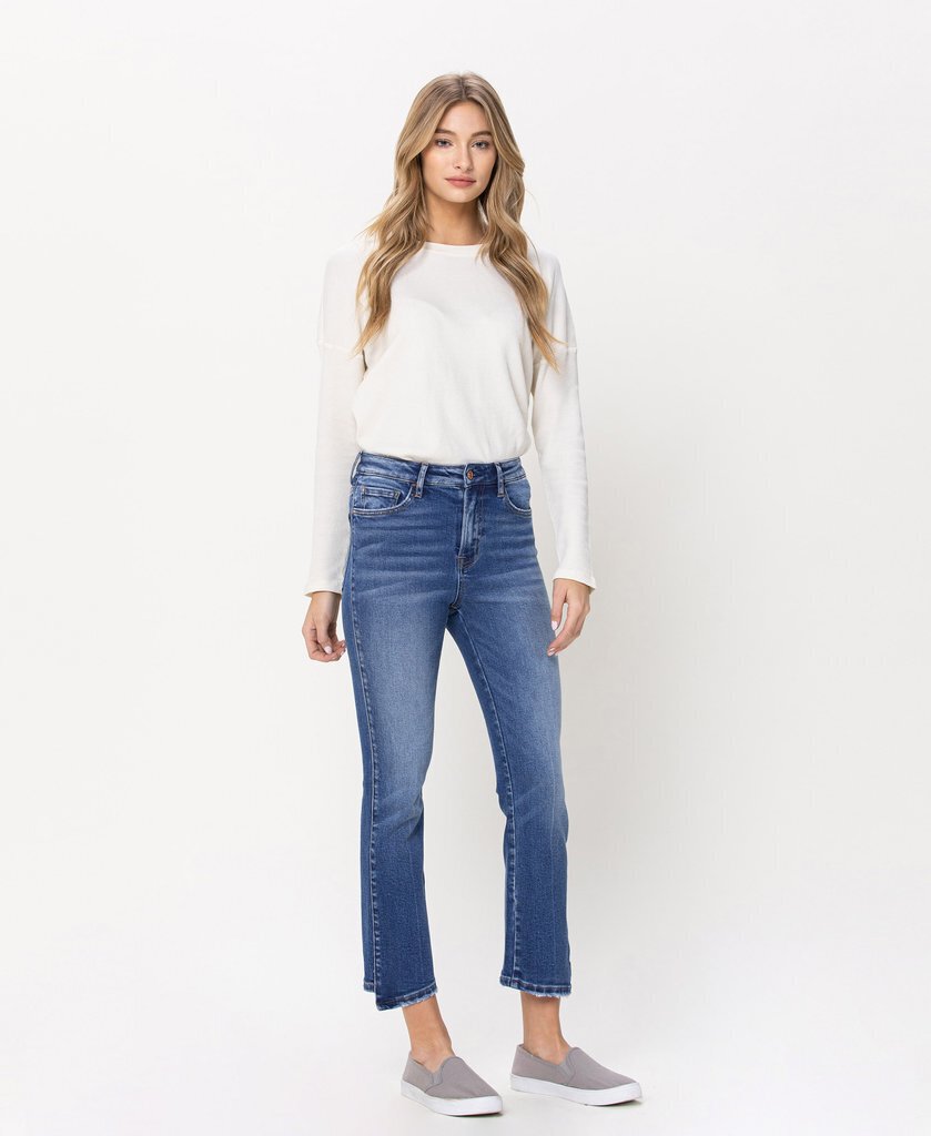 VERVET High Rise Crop Flare Denim Jeans with Step hem