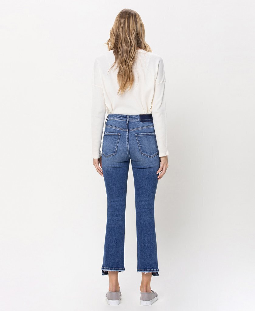 VERVET High Rise Crop Flare Denim Jeans with Step hem