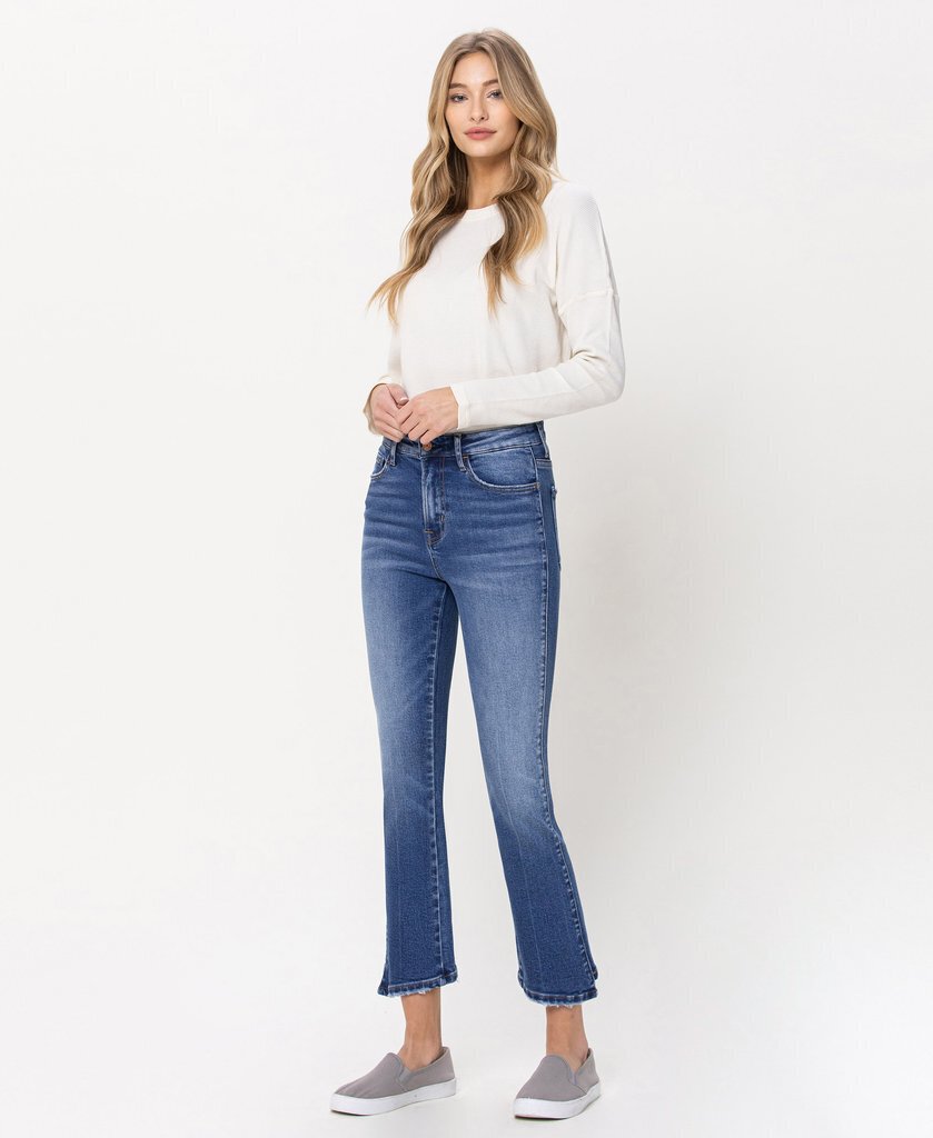 VERVET High Rise Crop Flare Denim Jeans with Step hem