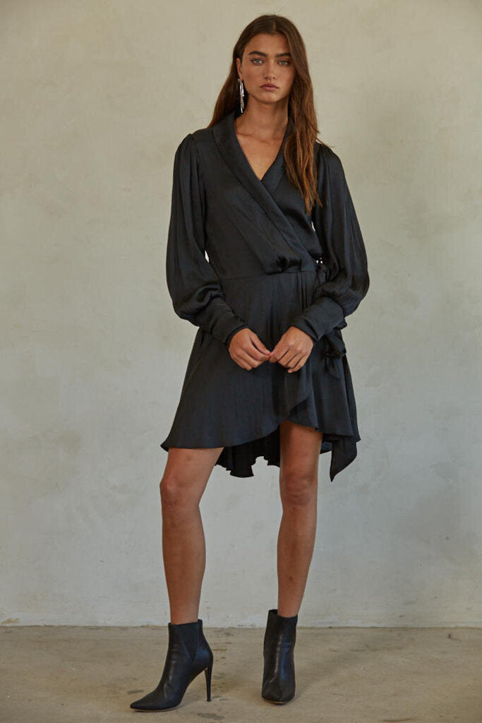 BY TOGETHER Black Long Sleeve Wrap Dress