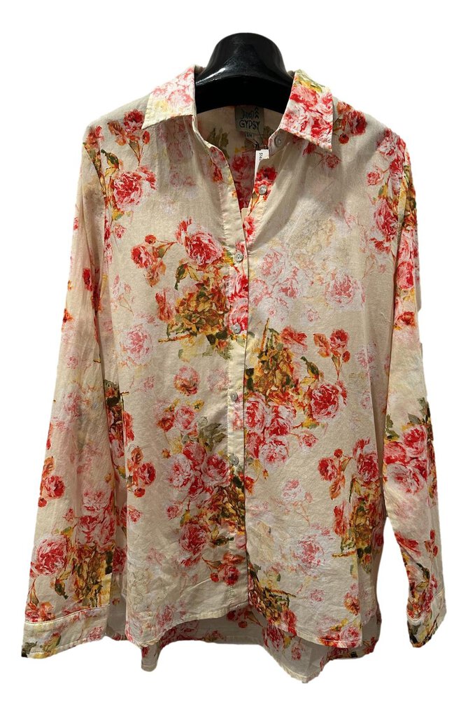 JADED GYPSY Peaceful Gardens Floral Long Sleeve Button Up Top Made in the USA