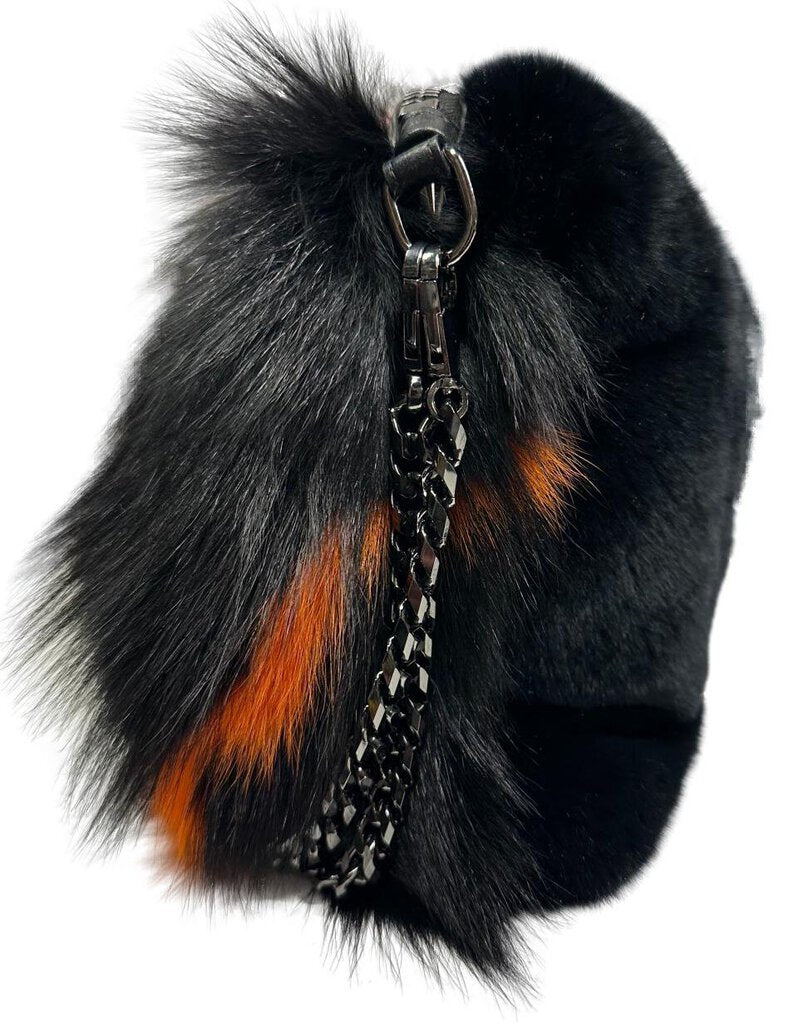 ELENA CHISELLINI Made in Italy Black Mixed Fur Shoulder Crossbody Bag RARE