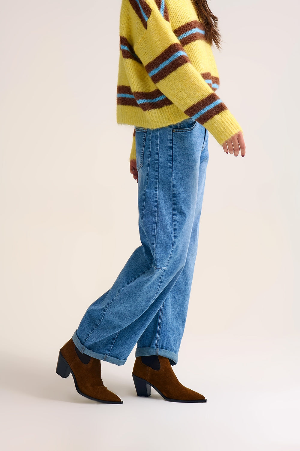 wide leg Barrel Blue Denim Jeans in light wash