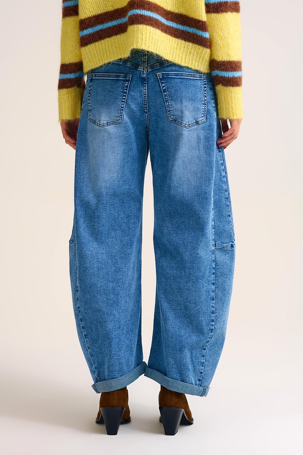 wide leg Barrel Blue Denim Jeans in light wash