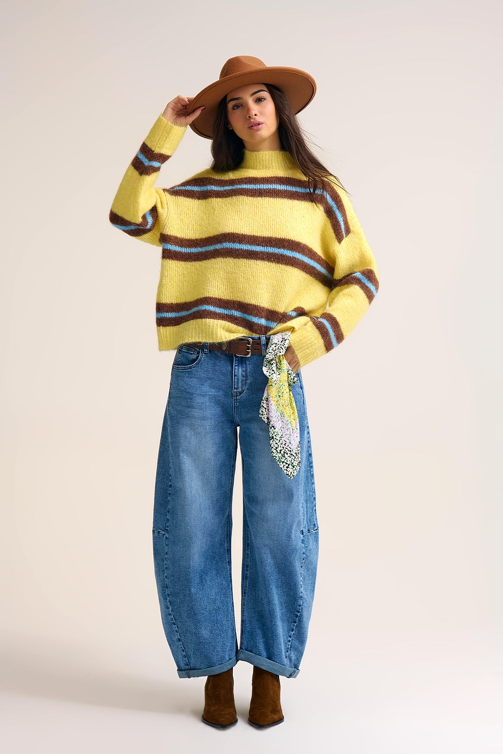 wide leg Barrel Blue Denim Jeans in light wash