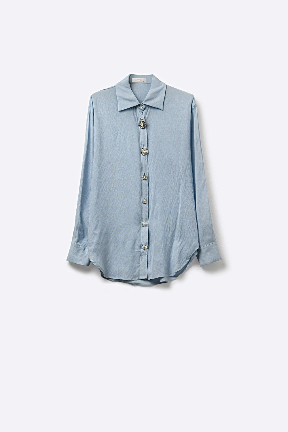 Light Blue Embellished Button-Down Blouse in tencel fabric