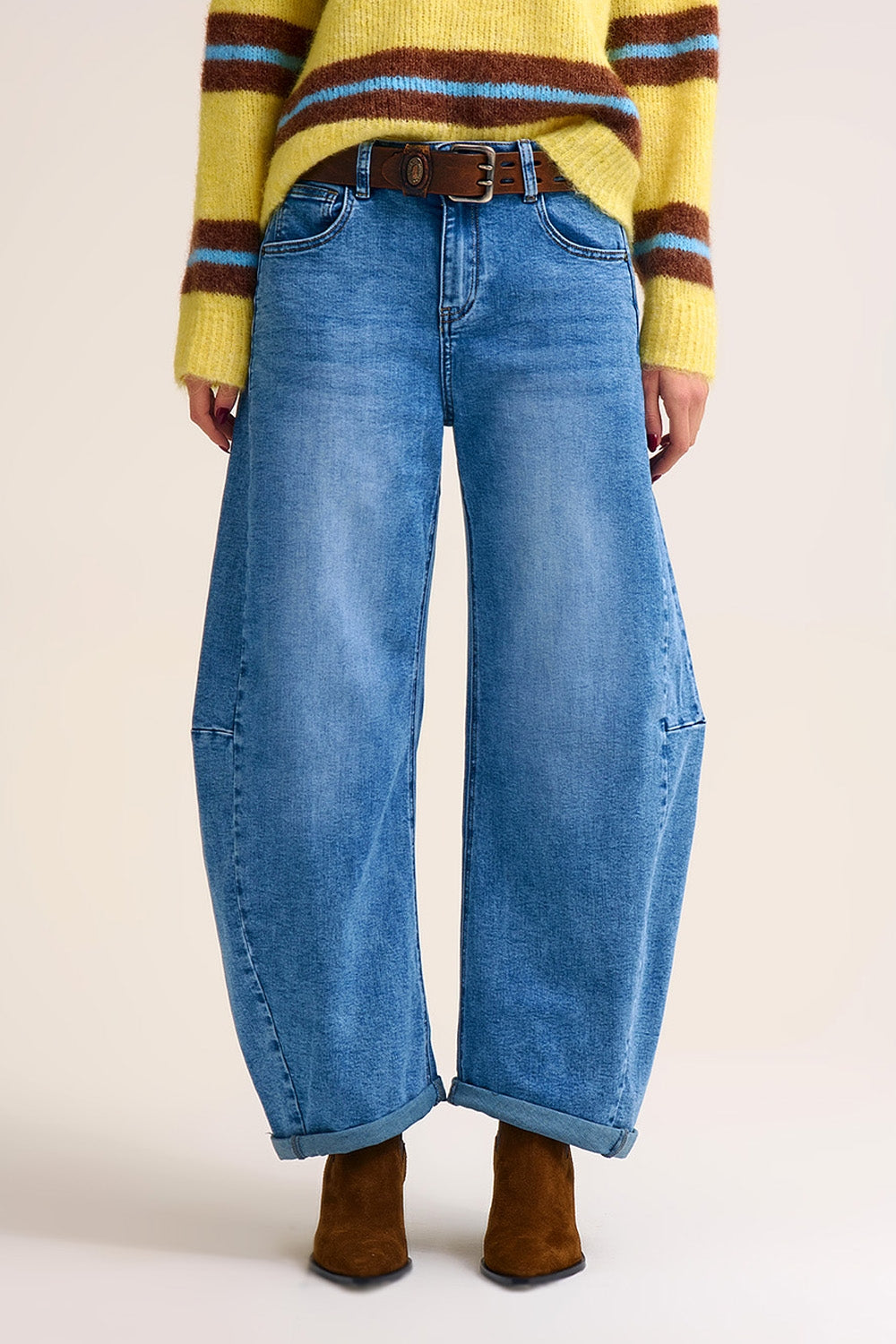 wide leg Barrel Blue Denim Jeans in light wash