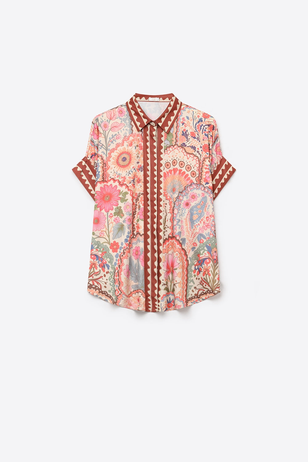Multicolor Floral Print Lightweight facric Contrast Trim Shirt