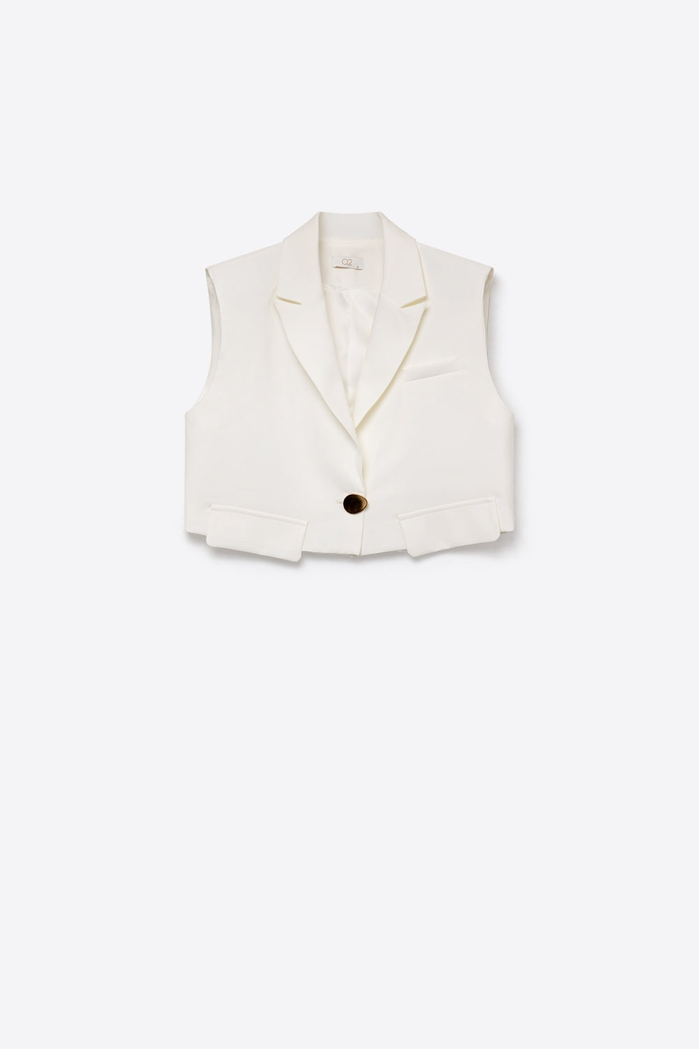 White Woven Tailored Shawl Lapel Single Button Cropped Vest