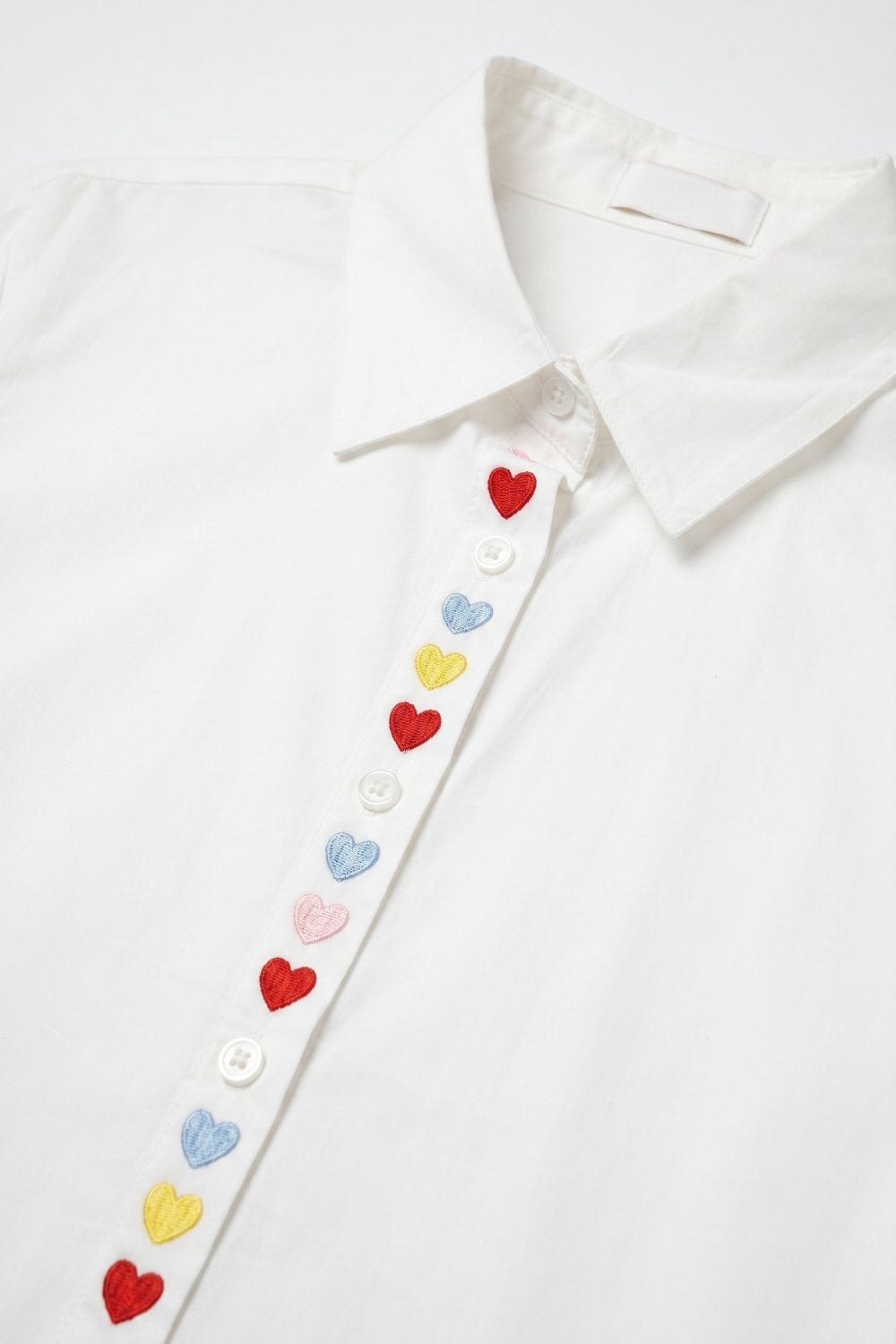 White Heart Embroidered Button Front Shirt