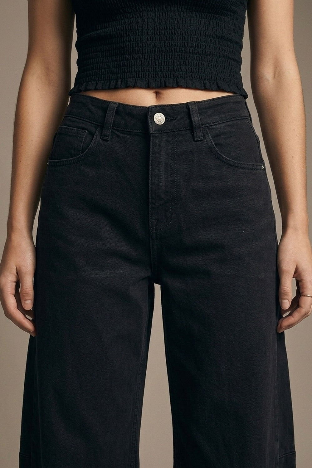 Black Wide-Leg Barrel style Pants with Rolled Hems