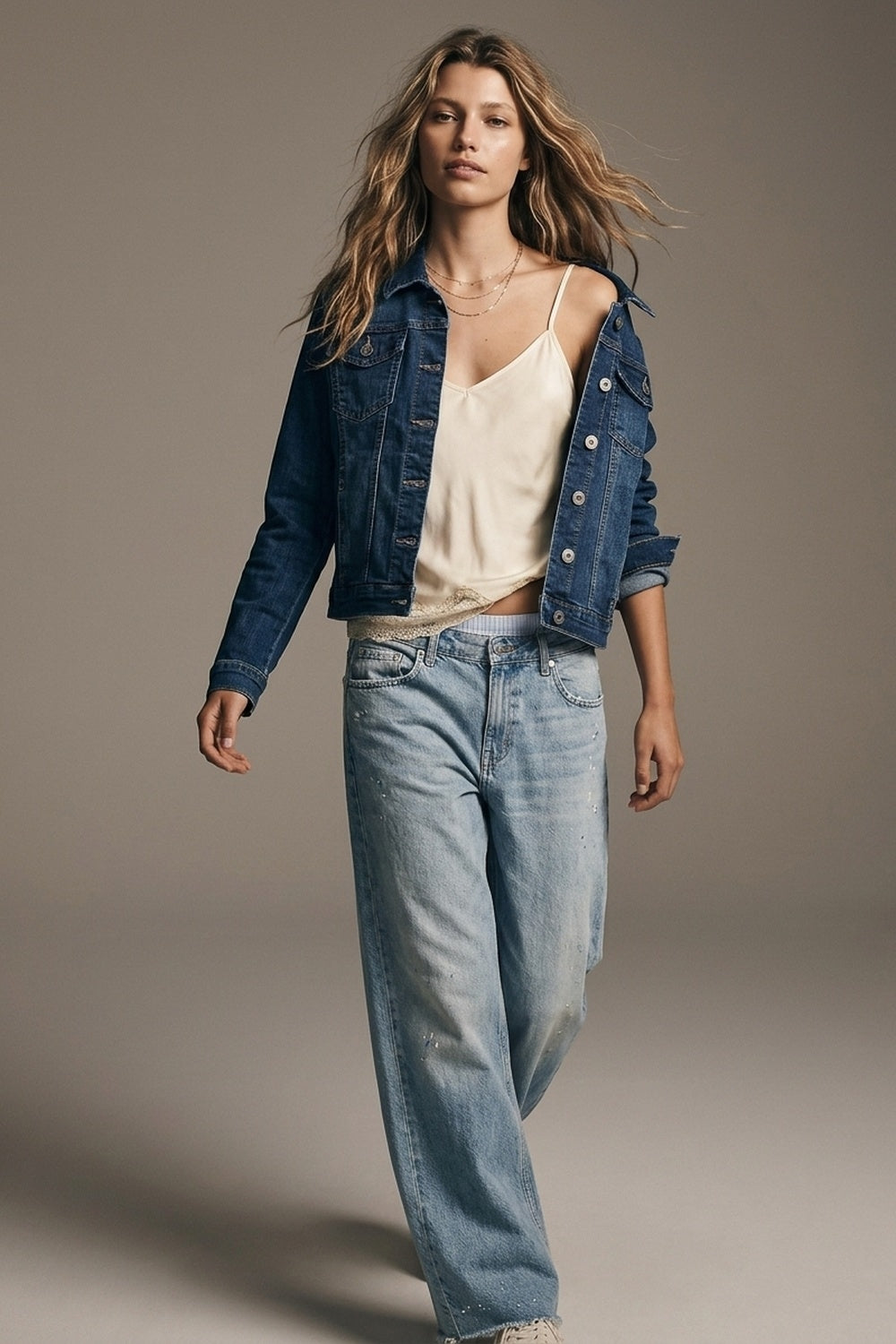 Cropped denim jacket in darkwash blue
