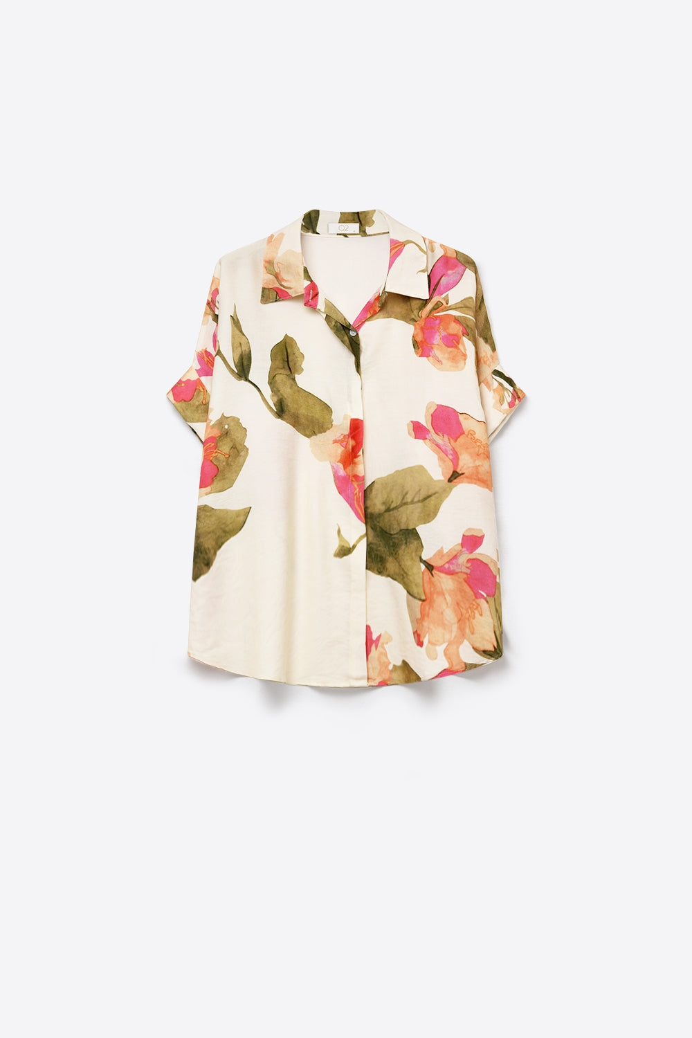 Cream Floral Print Lightweight Woven shirt with Short Sleeve