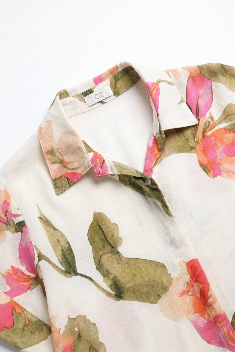 Cream Floral Print Lightweight Woven shirt with Short Sleeve