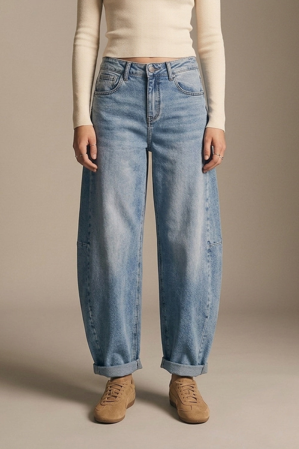 wide leg Barrel Blue Denim Jeans in light wash