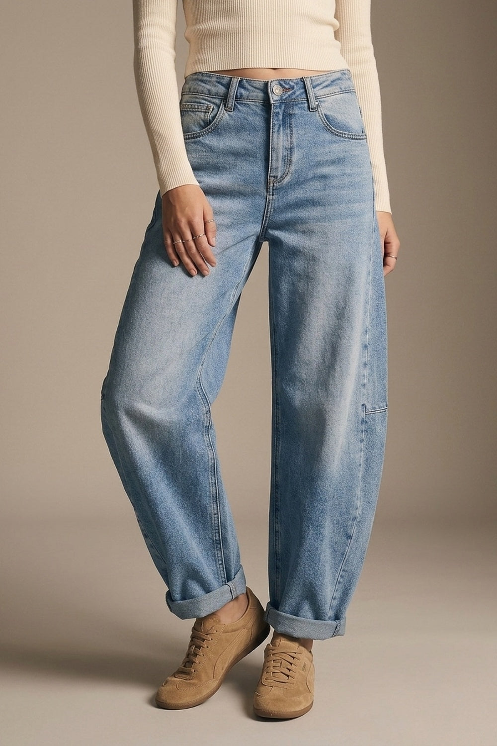wide leg Barrel Blue Denim Jeans in light wash