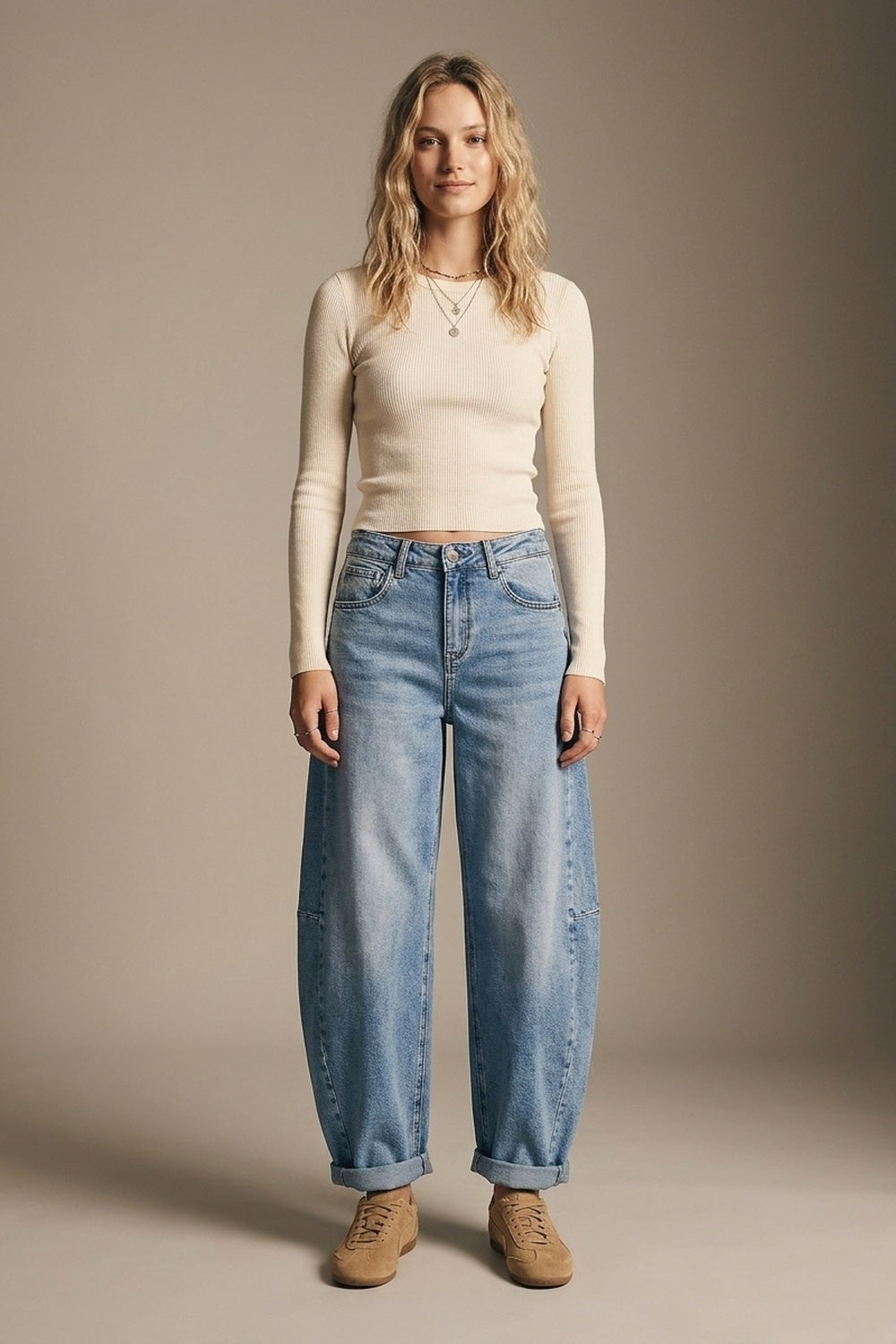 wide leg Barrel Blue Denim Jeans in light wash