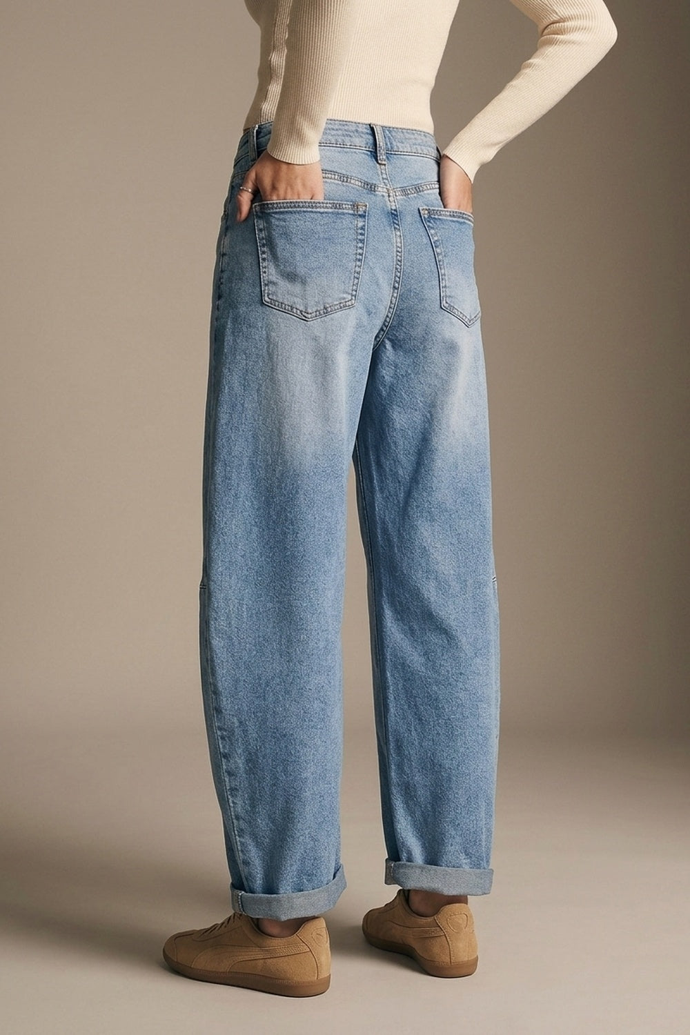 wide leg Barrel Blue Denim Jeans in light wash