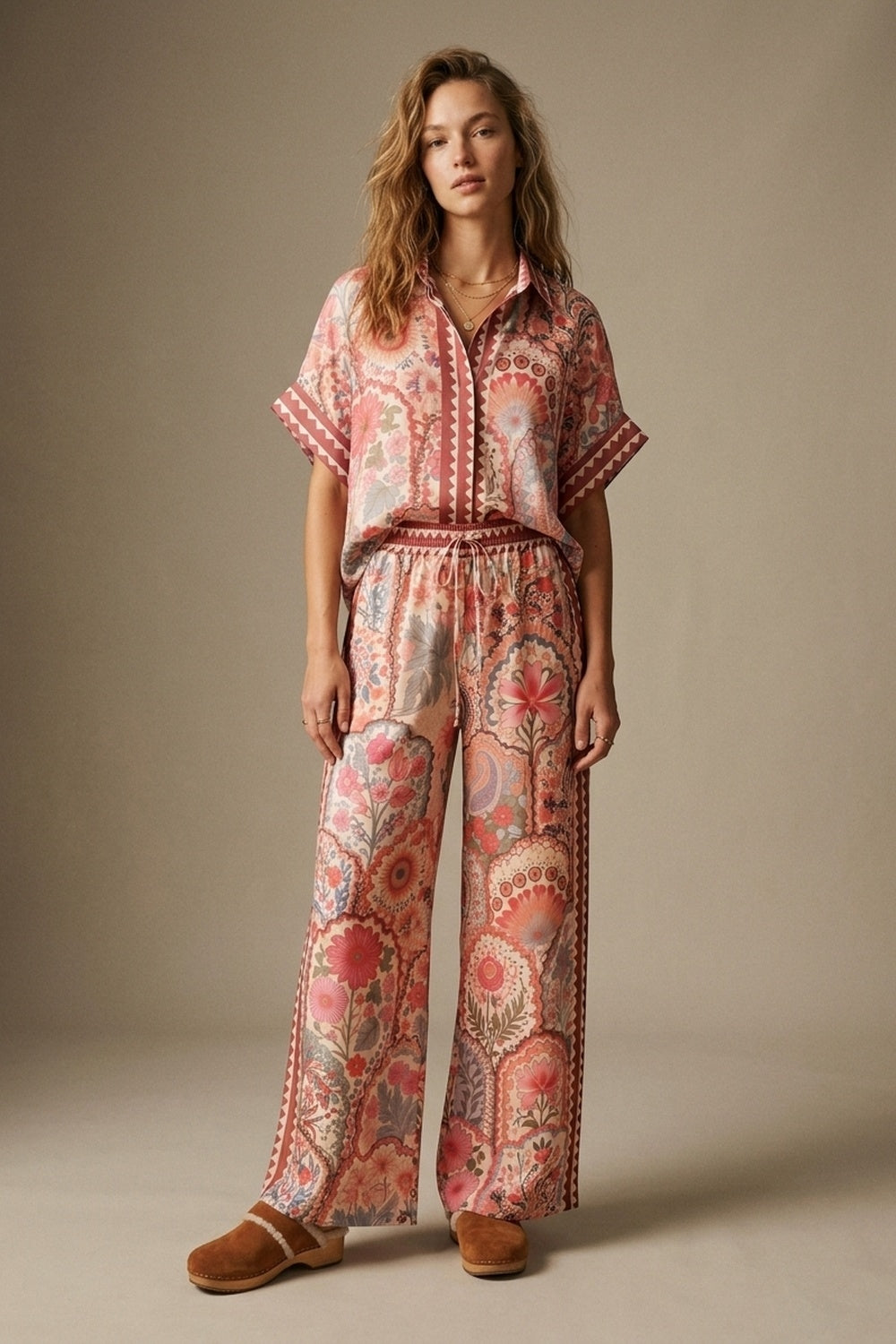 Multicolor Floral Print Lightweight facric Contrast Trim Shirt