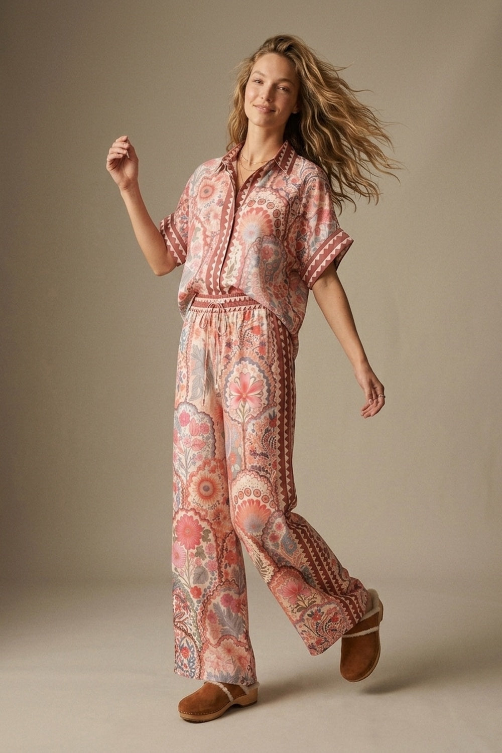 Multicolor Floral Print Lightweight facric Contrast Trim Shirt