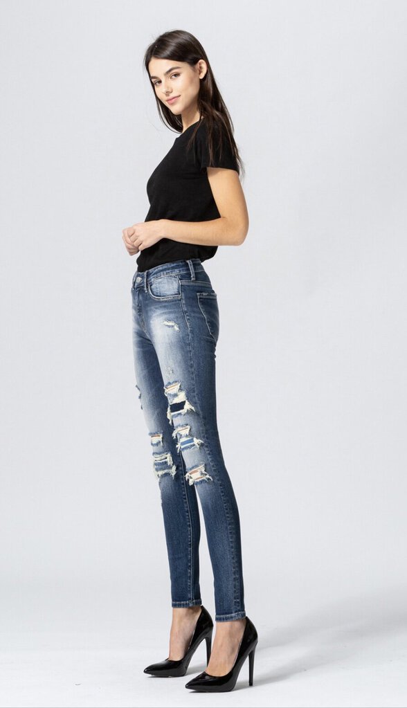 VERVET Md Rise Distressed Skinny Jean with Contrast Patch