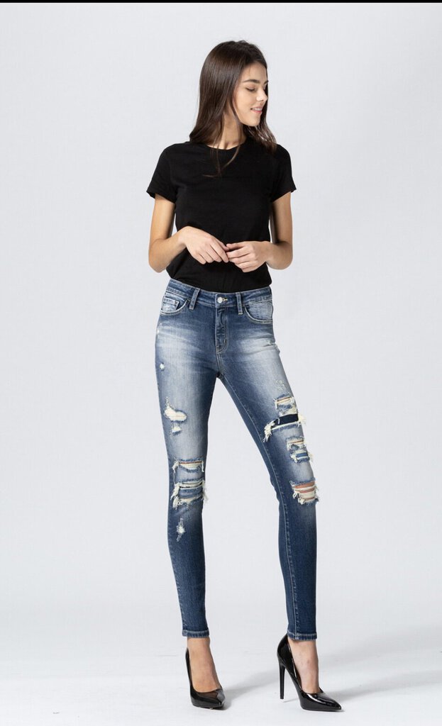 VERVET Md Rise Distressed Skinny Jean with Contrast Patch