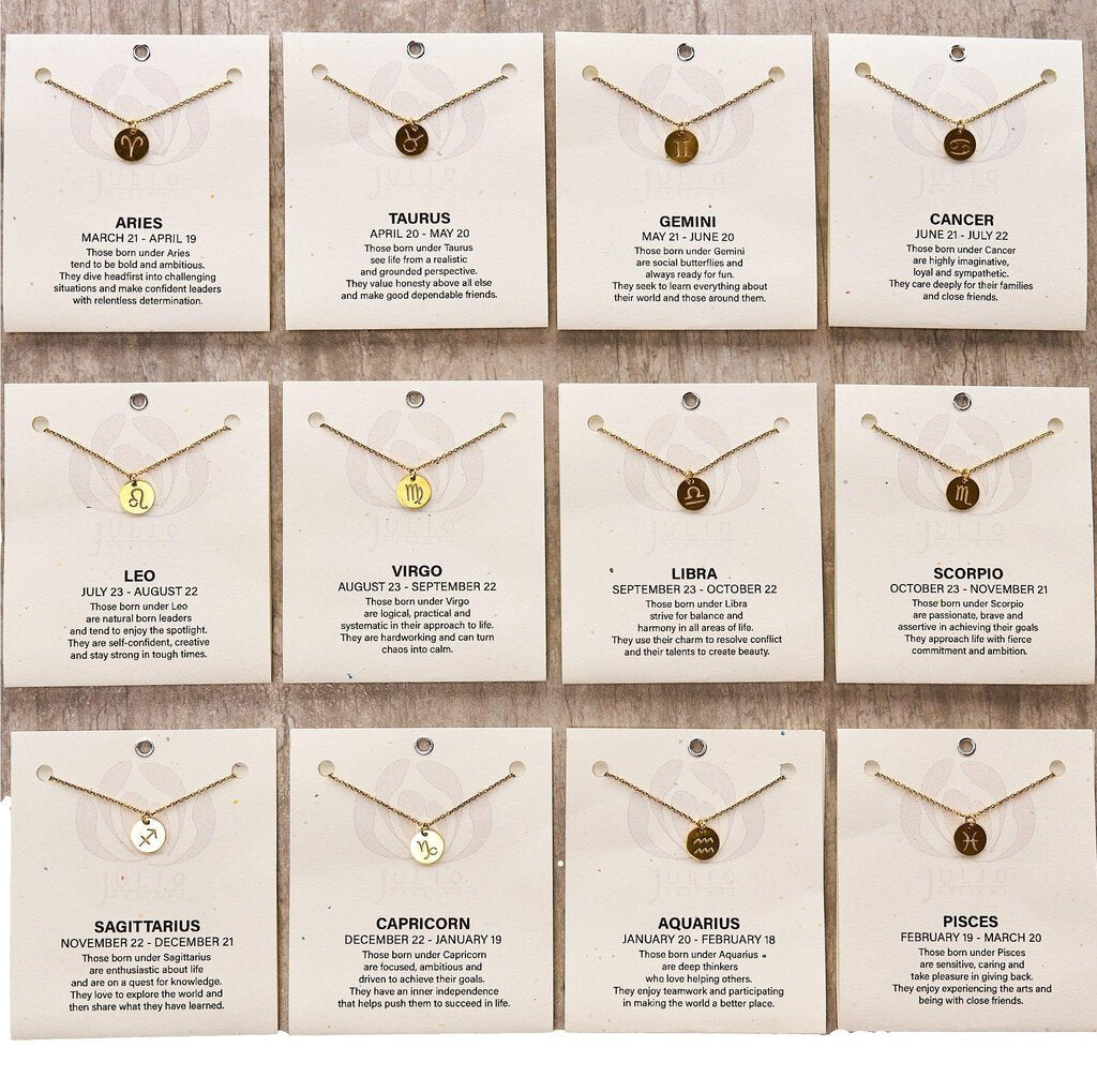 JULIO Bottled Zodiac Symbol Necklace in Silver or Gold