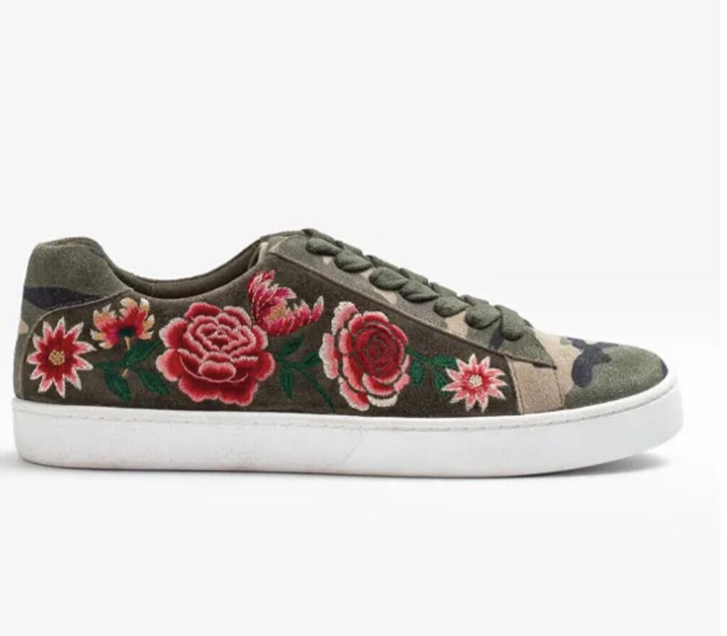 JOHNNY WAS Junia Olive Suede Leather Camo with Embroidery Sneaker