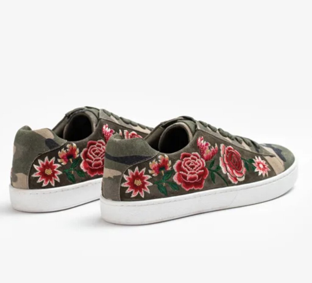 JOHNNY WAS Junia Olive Suede Leather Camo with Embroidery Sneaker